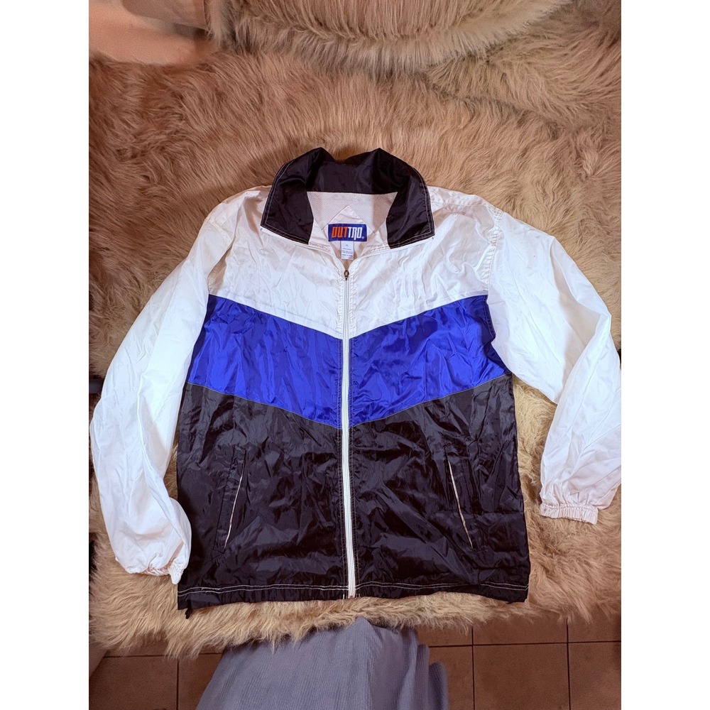 Outro Men's XL Vintage Colorblock Windbreaker Jacket 90s Blue Black White